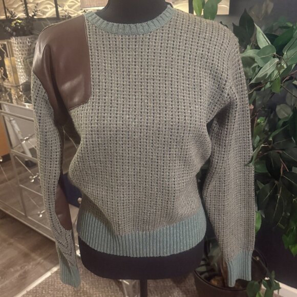 LAUREN Ralph Lauren Black Label Faux Leather Elbow Patch Sweater 🔥🔥🔥 - Picture 1 of 6